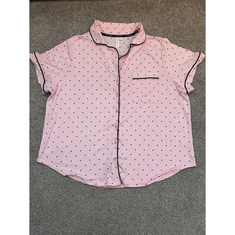 Joyspun Pajama Top Womens 2X Pink Polka Dot Excellent Short Sleeve Button Up